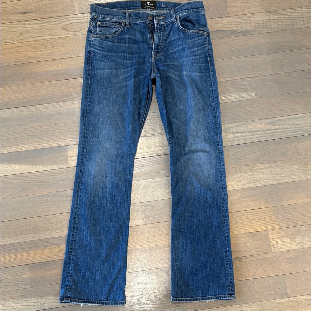 7 For All Mankind Men's Bootcut Jeans in Dark Blue Denim